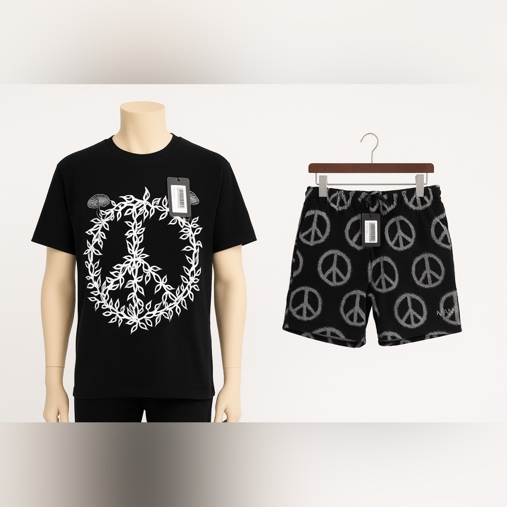 712 Oversized Peace Graphic Swim Shorts Set